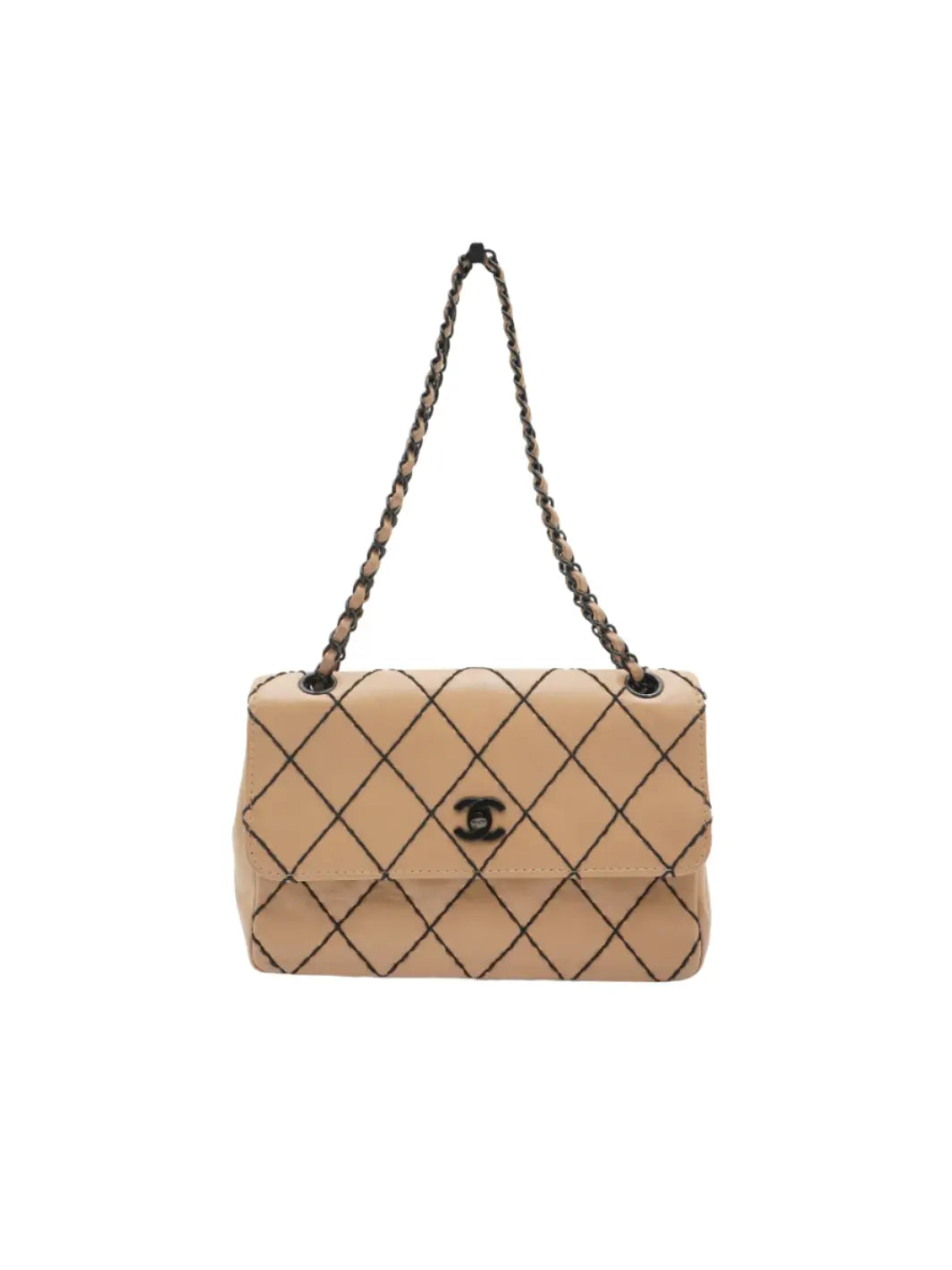 CHANEL Beige Leather Wild Stitch Shoulder Bag - BAGPHIC