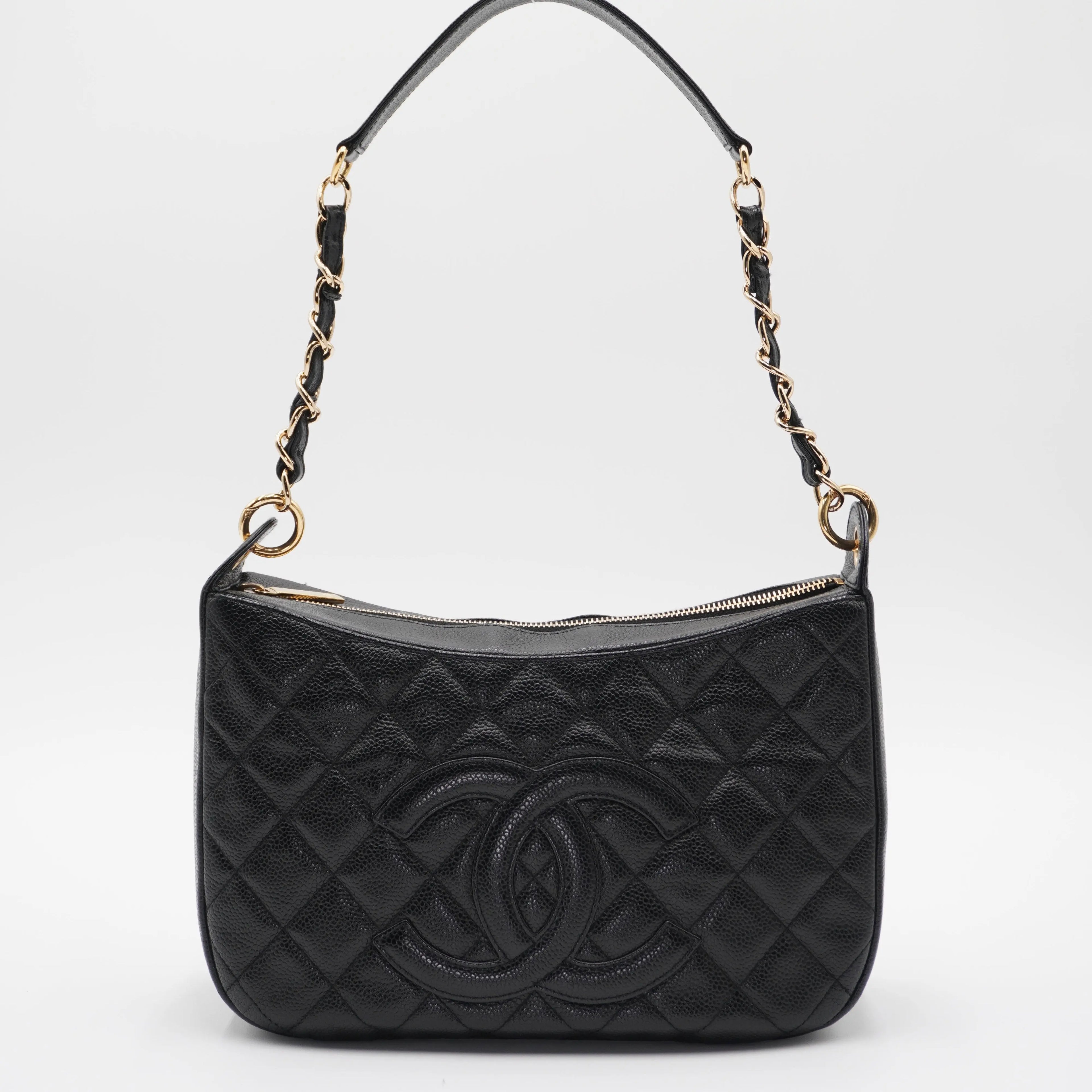 CHANEL Timeless Quilted Caviar Leather CC Logo Shoulder Bag CHANEL