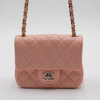 CHANEL Pink Matelassé Leather Mini Square Flap Shoulder Bag CHANEL