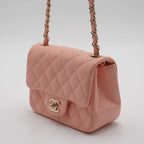 CHANEL Pink Matelassé Leather Mini Square Flap Shoulder Bag CHANEL