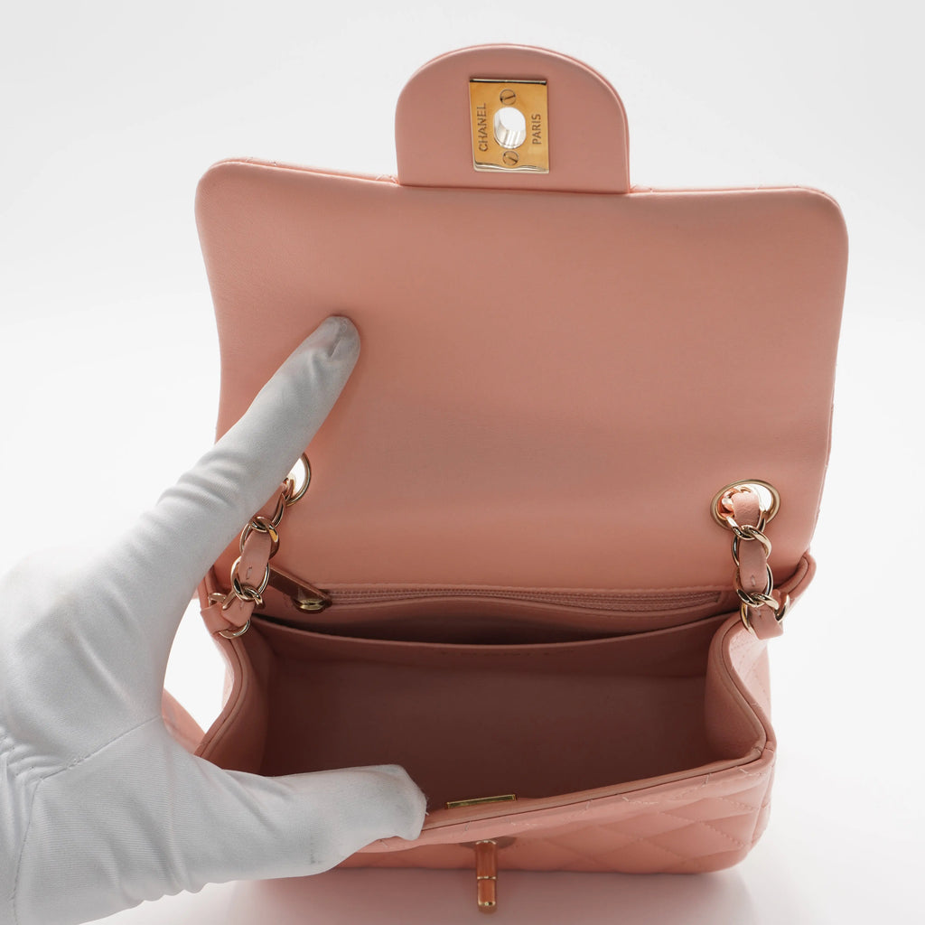 CHANEL Pink Matelassé Leather Mini Square Flap Shoulder Bag CHANEL