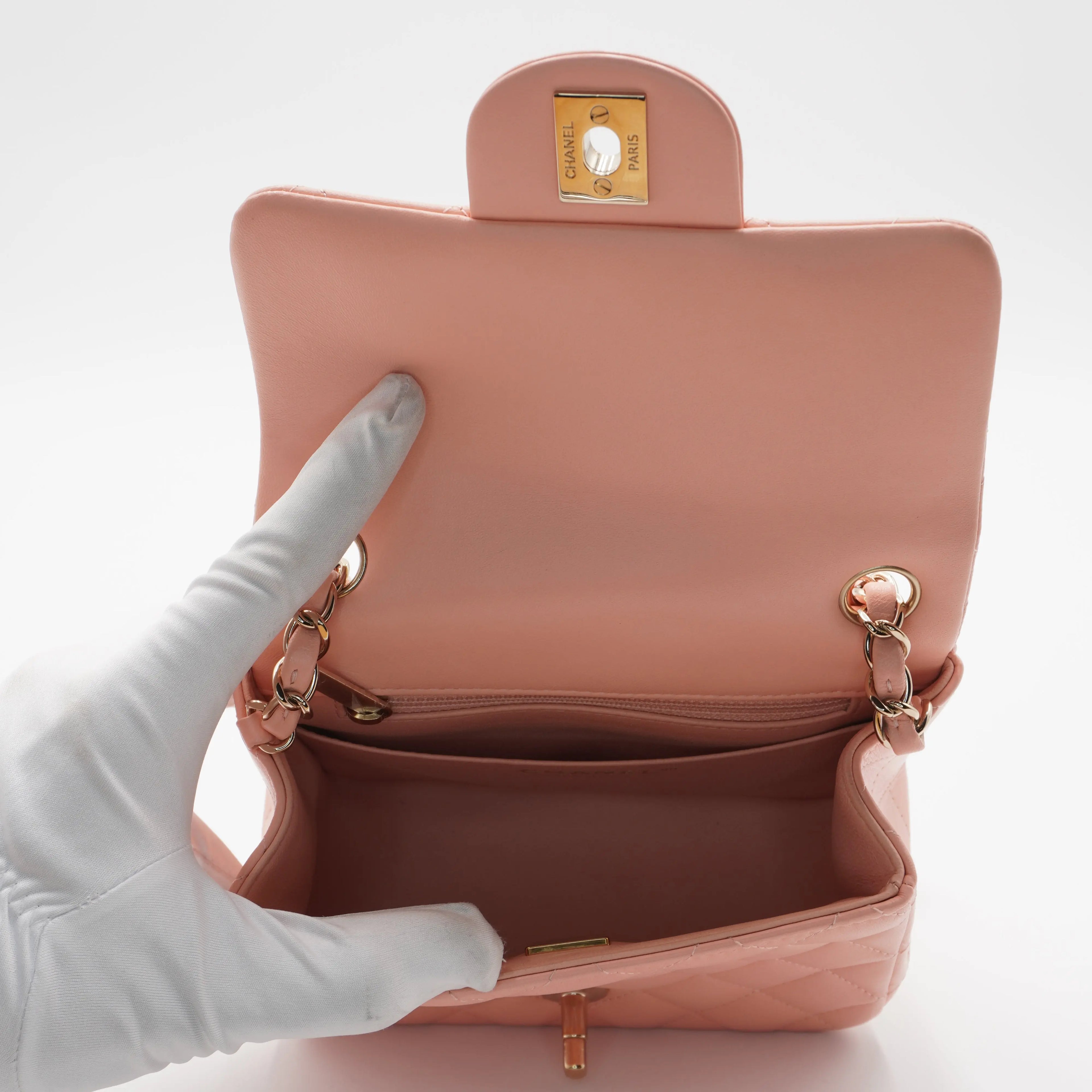 CHANEL Pink Matelassé Leather Mini Square Flap Shoulder Bag CHANEL