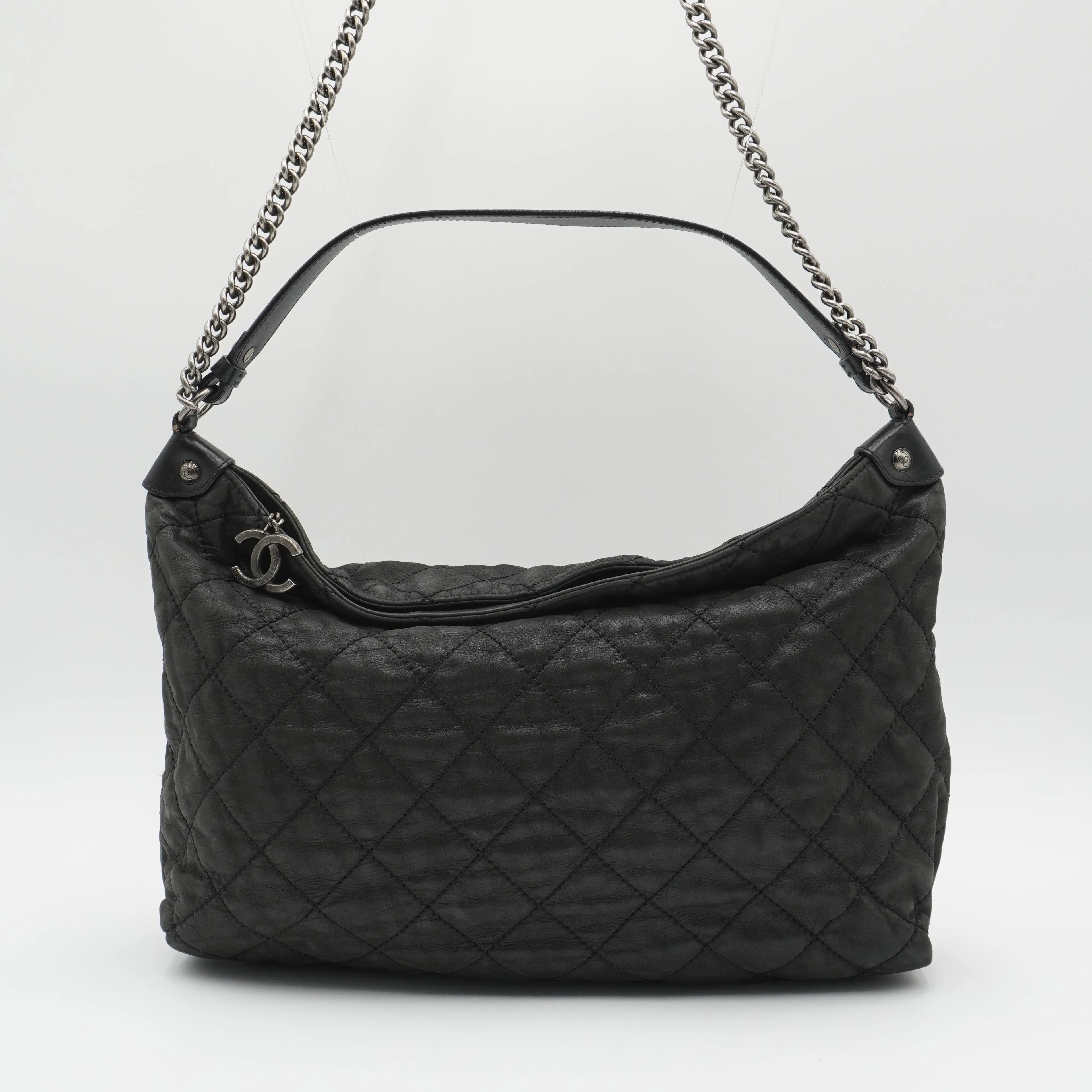 CHANEL Black Iridescent Quilted Daily Hobo Bag CHANEL