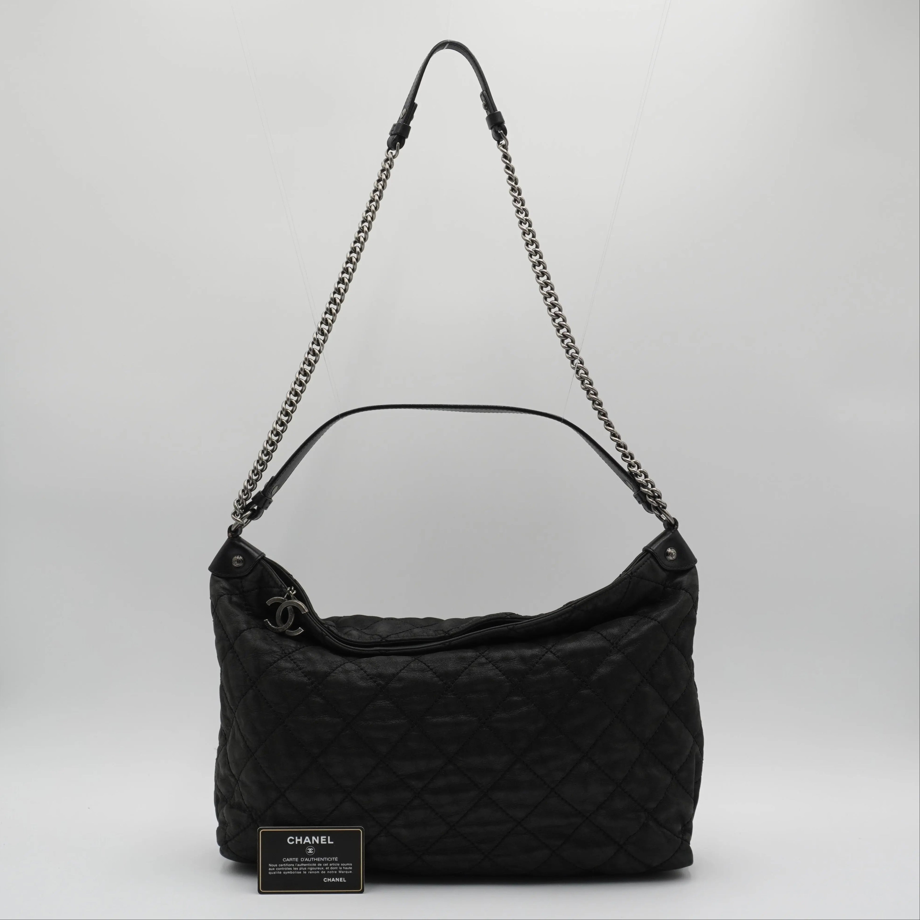 CHANEL Black Iridescent Quilted Daily Hobo Bag CHANEL