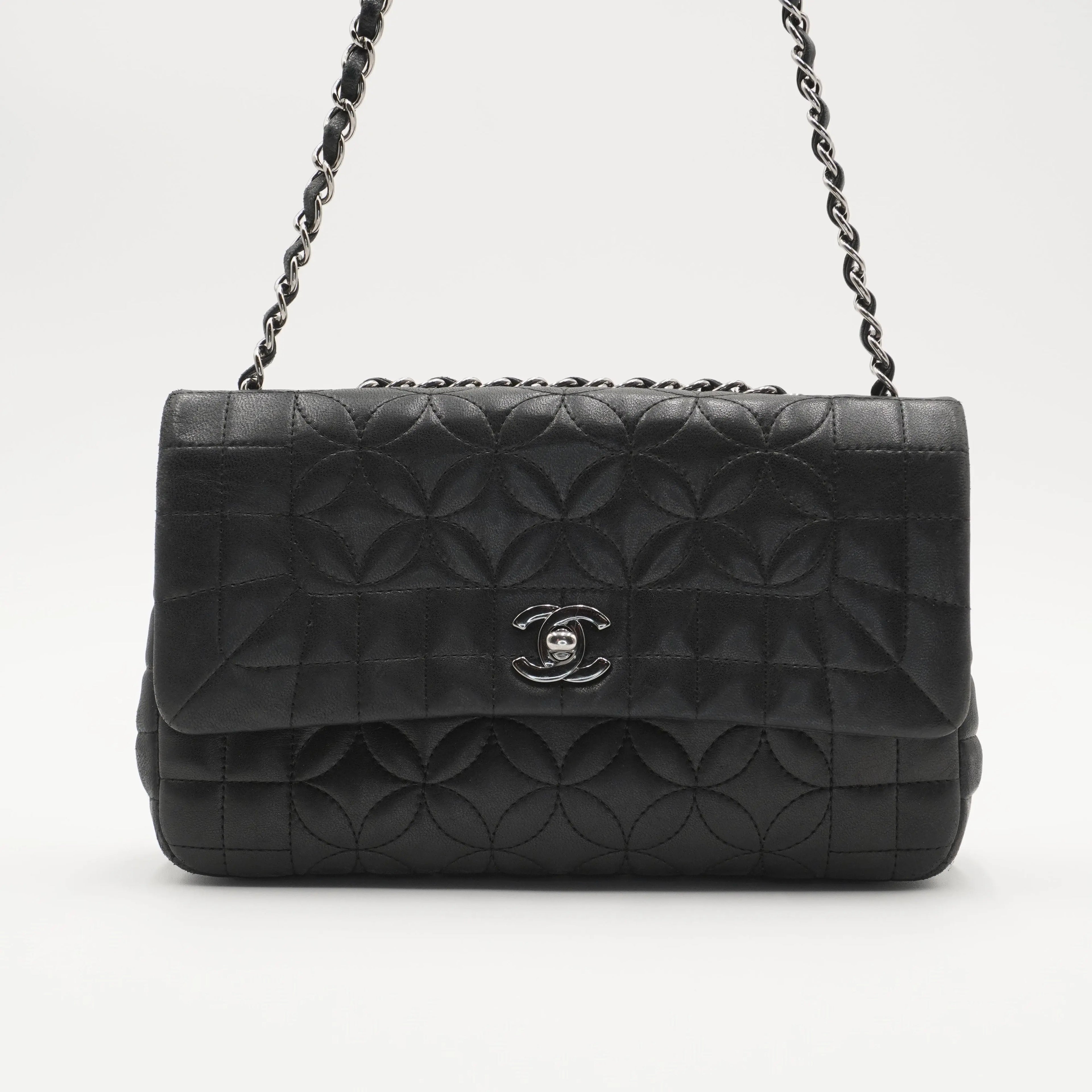 CHANEL Black Quilted Geometric Lambskin Classic Flap Bag CHANEL