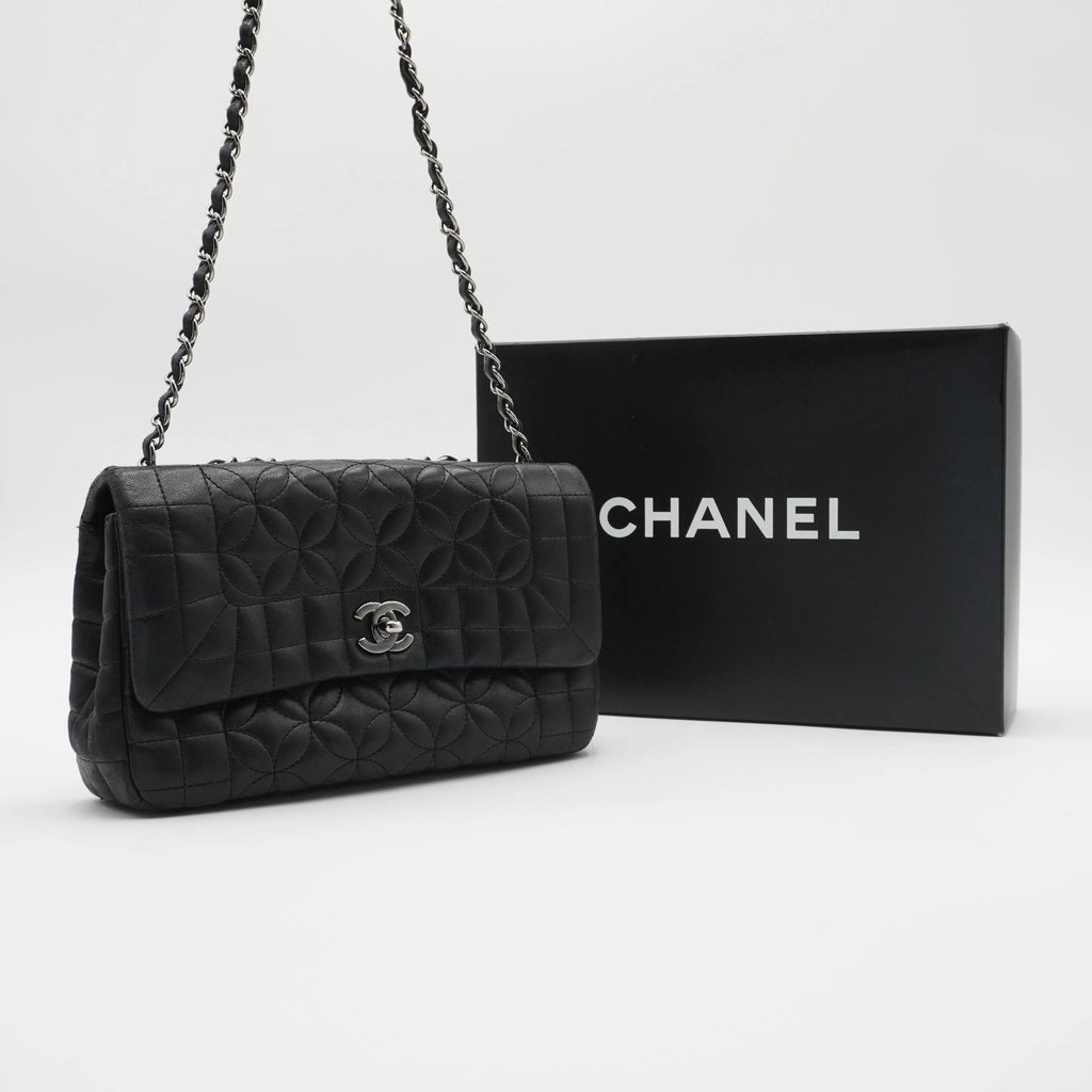 CHANEL Black Quilted Geometric Lambskin Classic Flap Bag CHANEL