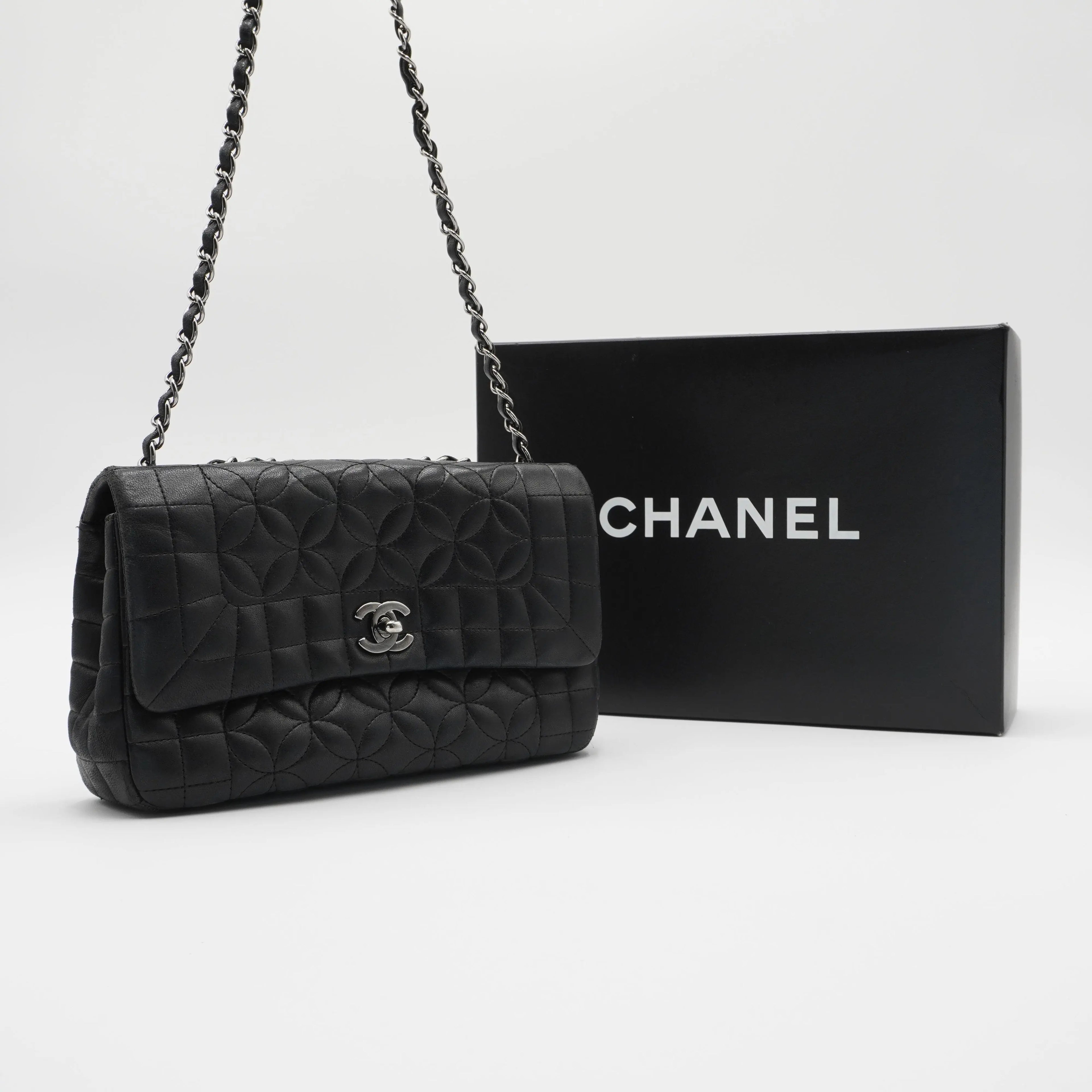 CHANEL Black Quilted Geometric Lambskin Classic Flap Bag CHANEL