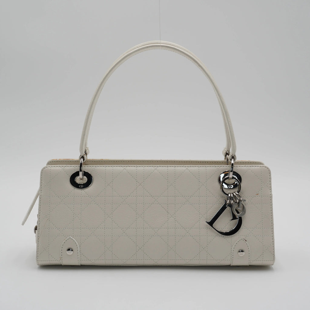 Dior White Canage Quilted East-West Bag