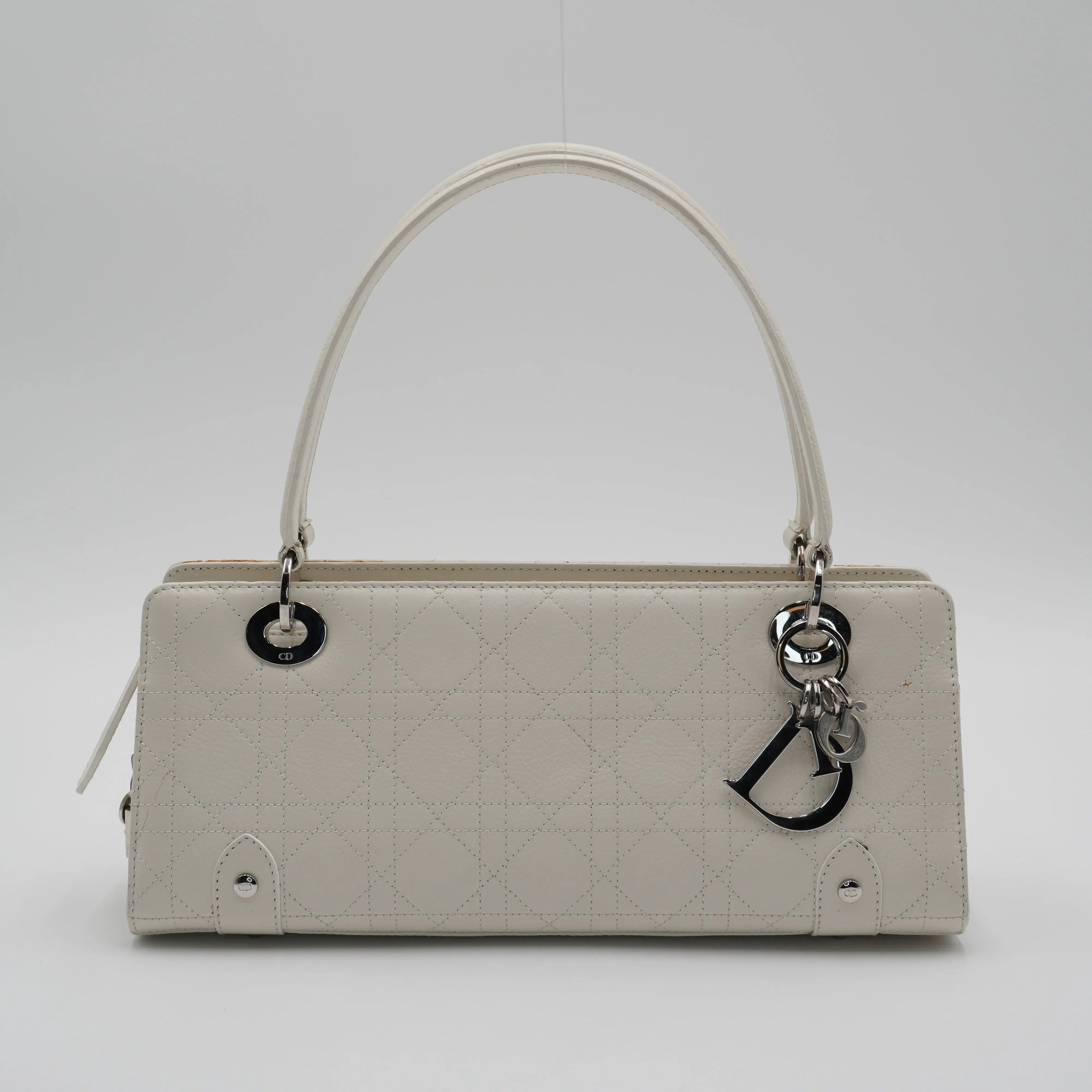 Dior White Canage Quilted East-West Bag