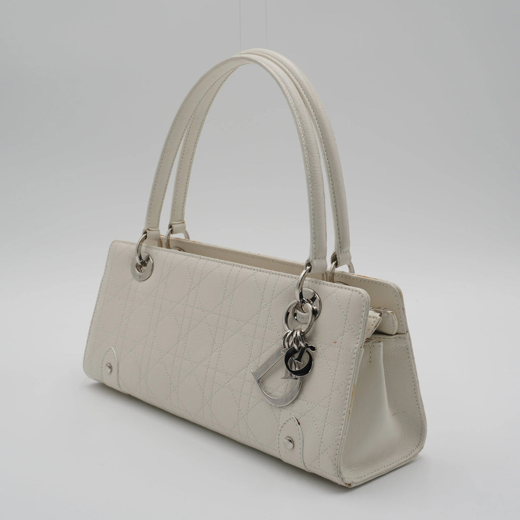 Dior White Canage Quilted East-West Bag