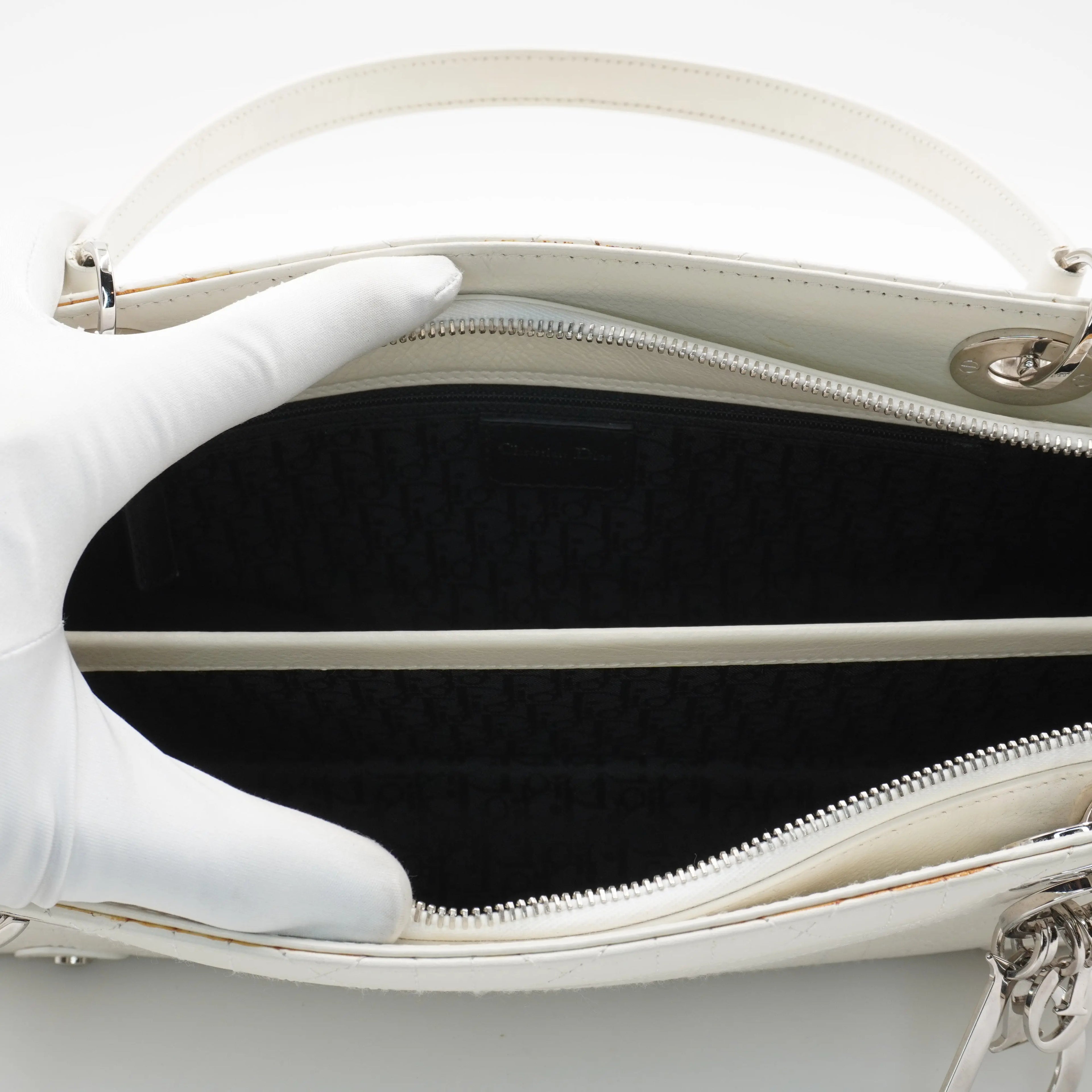 Dior White Canage Quilted East-West Bag