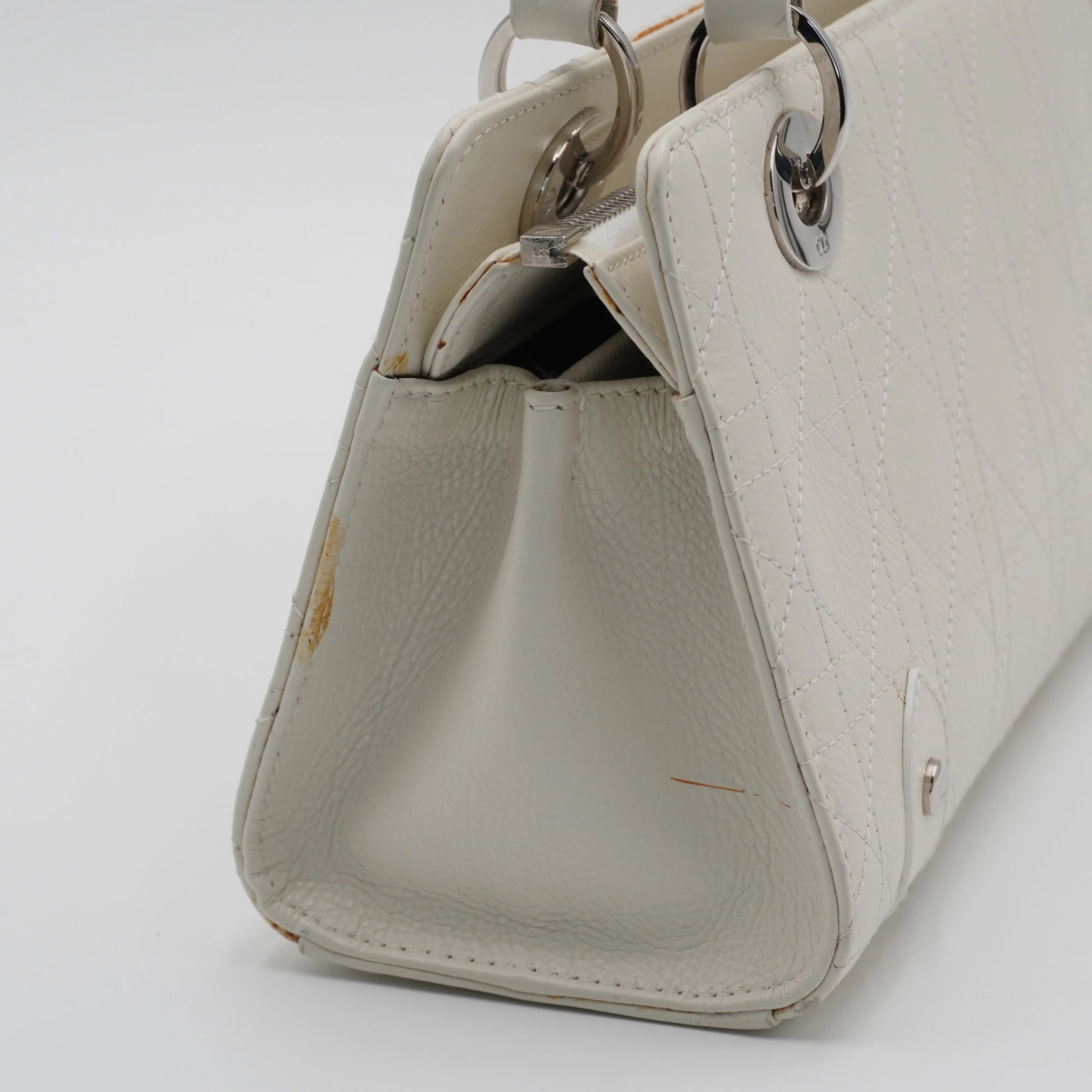 Dior White Canage Quilted East-West Bag