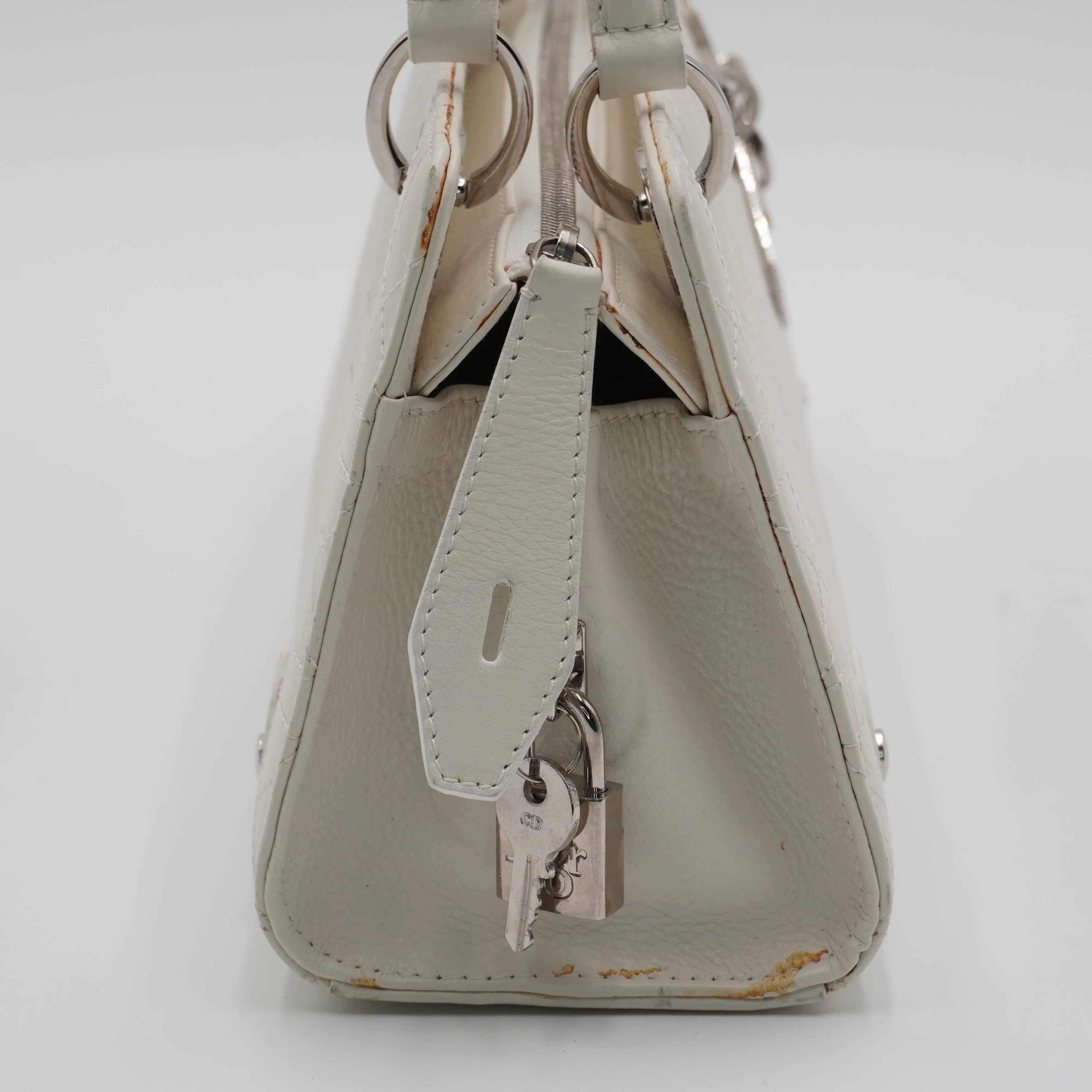 Dior White Canage Quilted East-West Bag