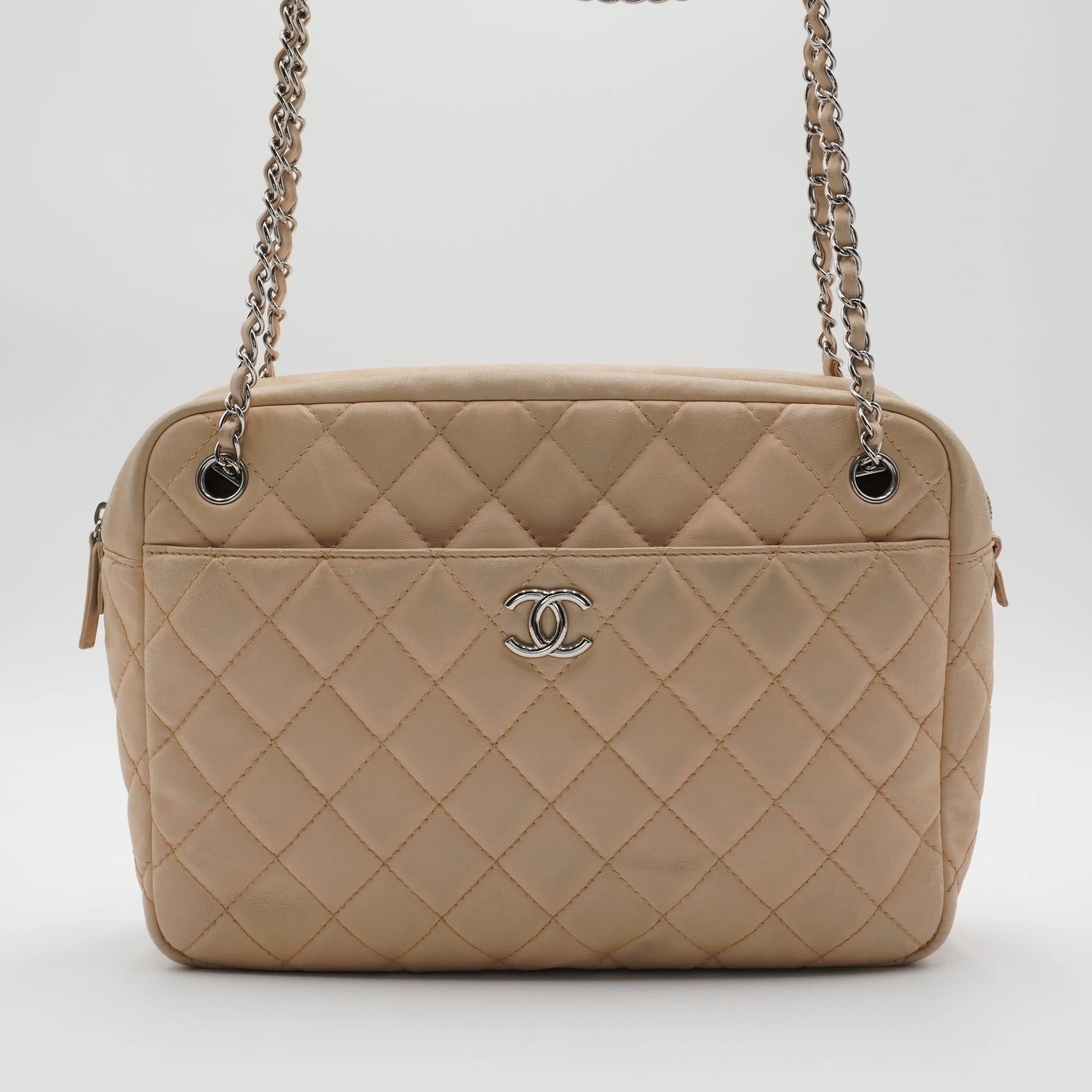 CHANEL Large Beige Quilted Camera Case Bag CHANEL