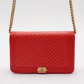 CHANEL Red V-Stitch Wallet on Chain CHANEL