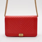 CHANEL Red V-Stitch Wallet on Chain CHANEL