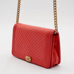 CHANEL Red V-Stitch Wallet on Chain CHANEL