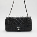 CHANEL Black Leather Perforated Flap Shoulder Bag CHANEL
