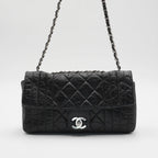 CHANEL Black Leather Perforated Flap Shoulder Bag CHANEL