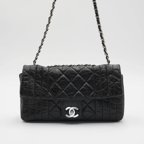 CHANEL Black Leather Perforated Flap Shoulder Bag CHANEL
