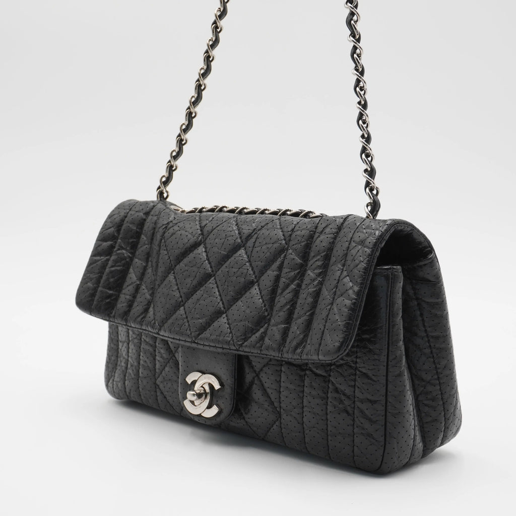 CHANEL Black Leather Perforated Flap Shoulder Bag CHANEL