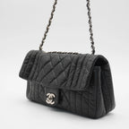 CHANEL Black Leather Perforated Flap Shoulder Bag CHANEL