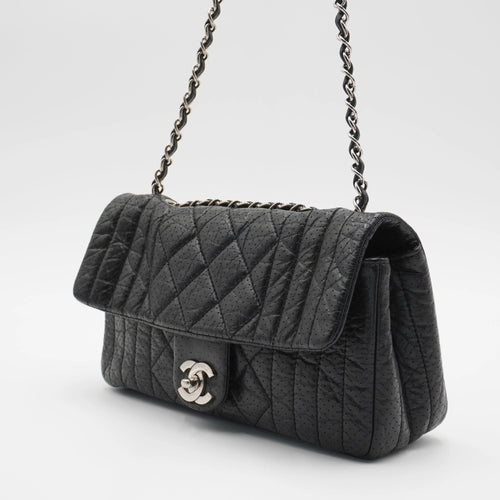 CHANEL Black Leather Perforated Flap Shoulder Bag CHANEL