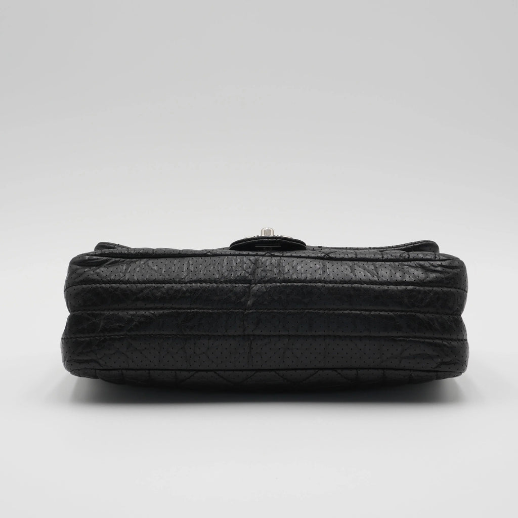 CHANEL Black Leather Perforated Flap Shoulder Bag CHANEL