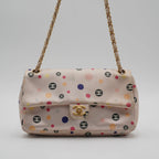 CHANEL Pink Classique Satin Polka Dot Single Chain Flap Bag CHANEL