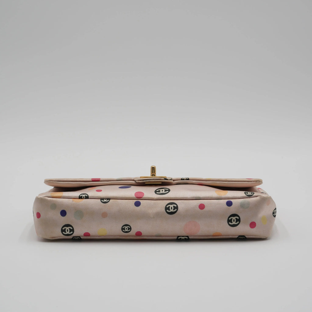 CHANEL Pink Classique Satin Polka Dot Single Chain Flap Bag CHANEL