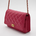 CHANEL Pink Quilted Wallet on Chain Lambskin Boy Bag CHANEL