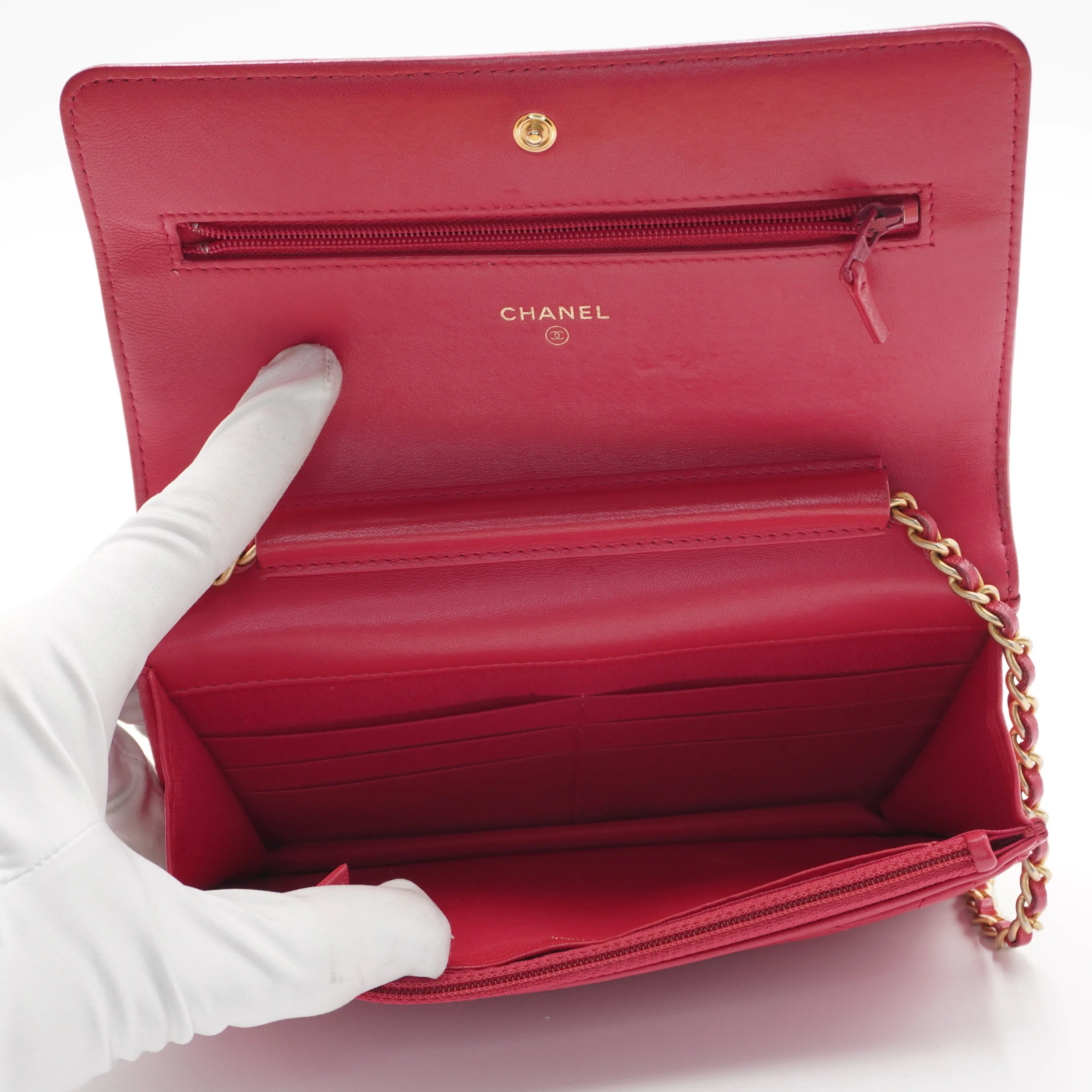CHANEL Pink Quilted Wallet on Chain Lambskin Boy Bag CHANEL