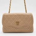CHANEL Beige Lamb Skin Matelassé Single Flap Chain Shoulder Bag CHANEL