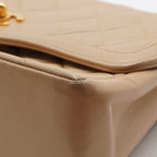 CHANEL Beige Lamb Skin Matelassé Single Flap Chain Shoulder Bag CHANEL