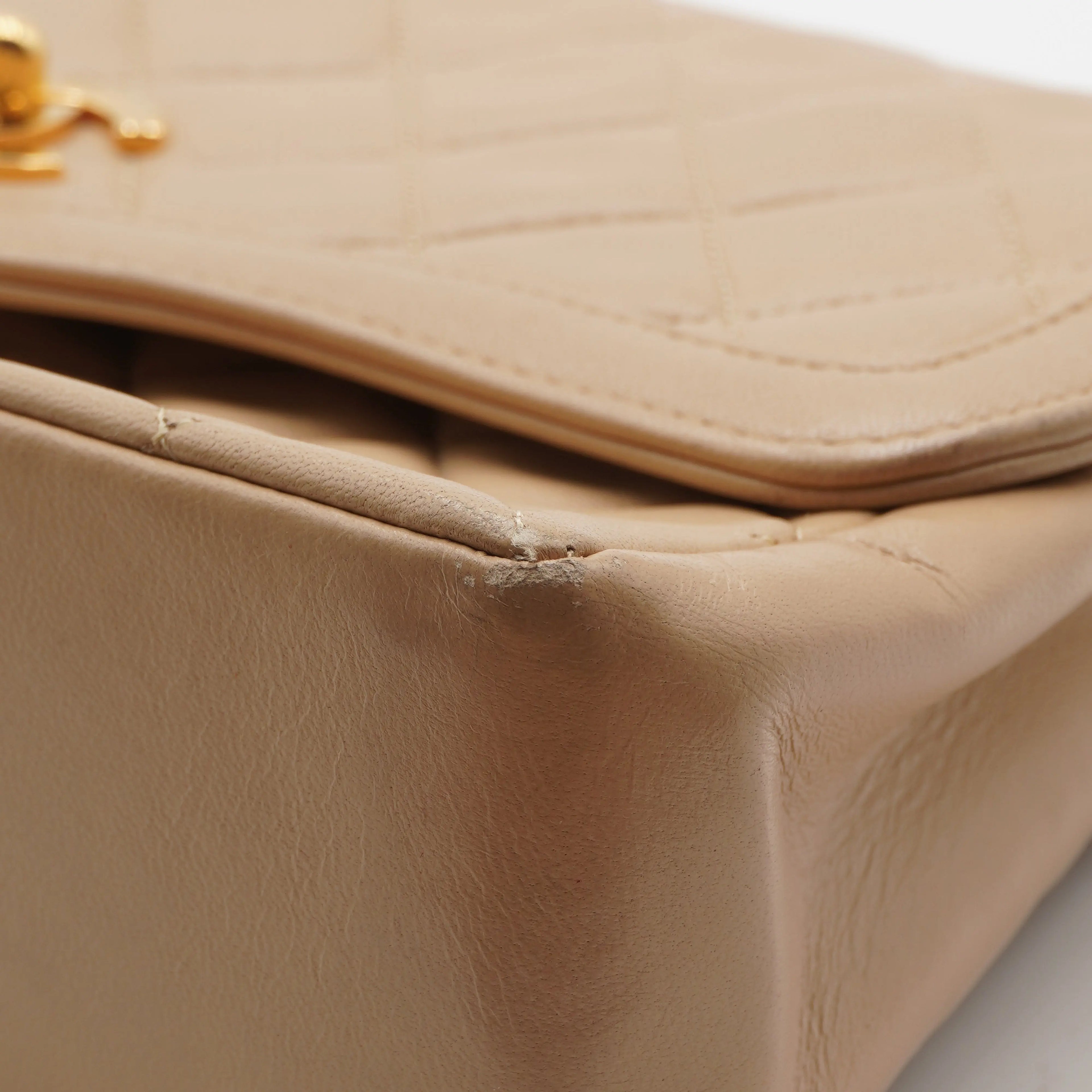 CHANEL Beige Lamb Skin Matelassé Single Flap Chain Shoulder Bag CHANEL