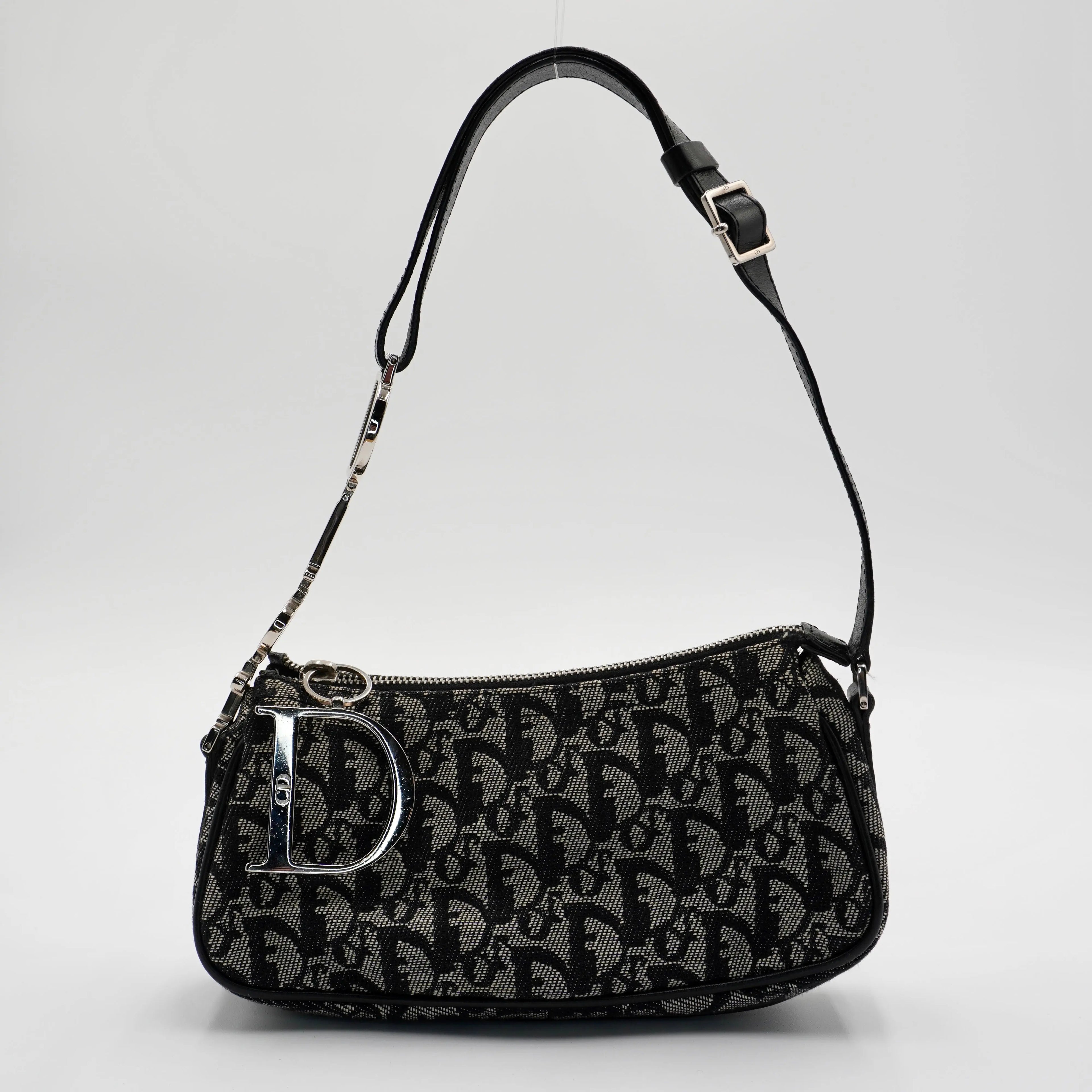 Dior Black & Gray Canvas Trotter Shoulder Bag DIOR