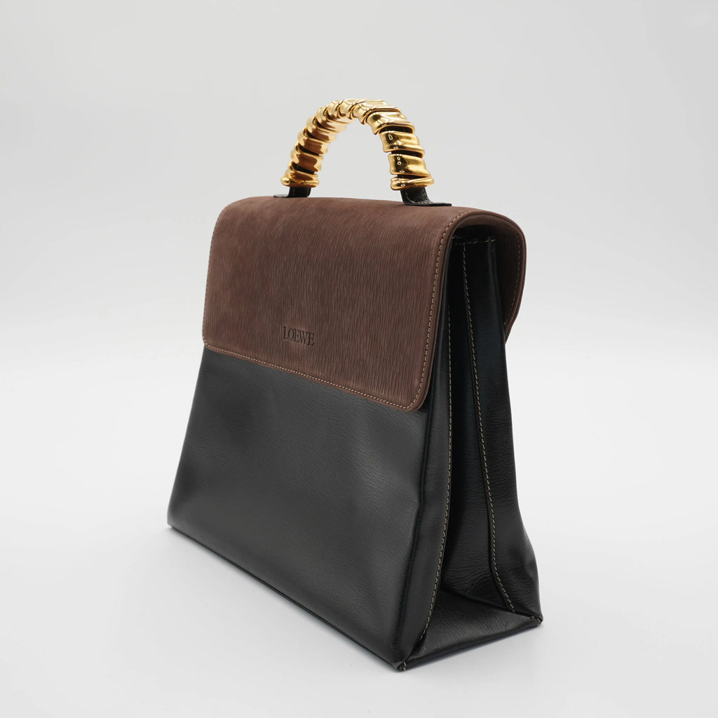 LOEWE Bicolor Leather Black Brown Velazquez Twist Handbag Bag