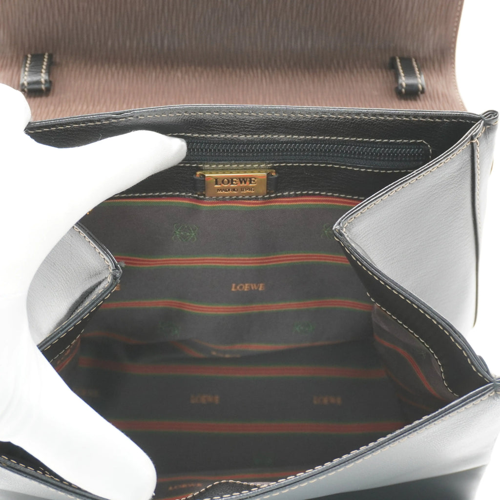 LOEWE Bicolor Leather Black Brown Velazquez Twist Handbag Bag