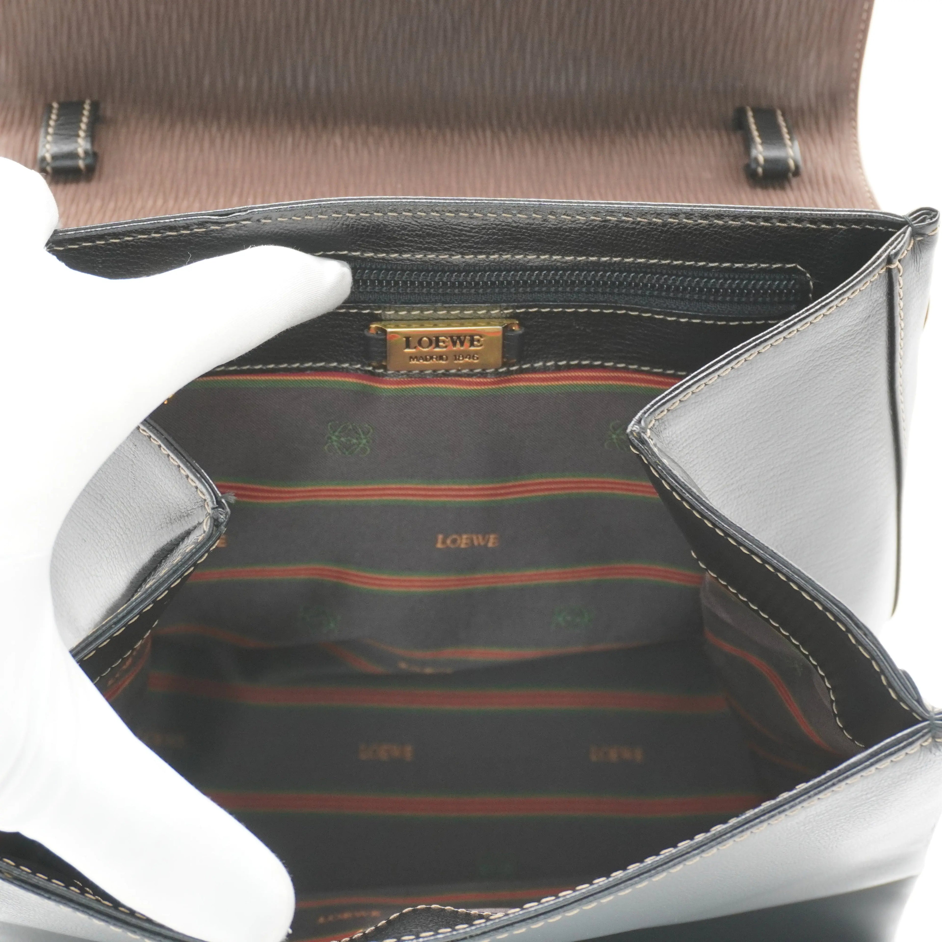 LOEWE Bicolor Leather Black Brown Velazquez Twist Handbag Bag