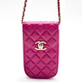 CHANEL Fuchisia Quilted Leather Phone Holder Crossbody CHANEL