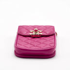 CHANEL Fuchisia Quilted Leather Phone Holder Crossbody CHANEL