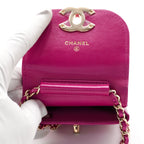 CHANEL Fuchisia Quilted Leather Phone Holder Crossbody CHANEL