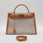 HERMES Cadena And Clochette Toile Ash With ST Kelly 35 HERMES