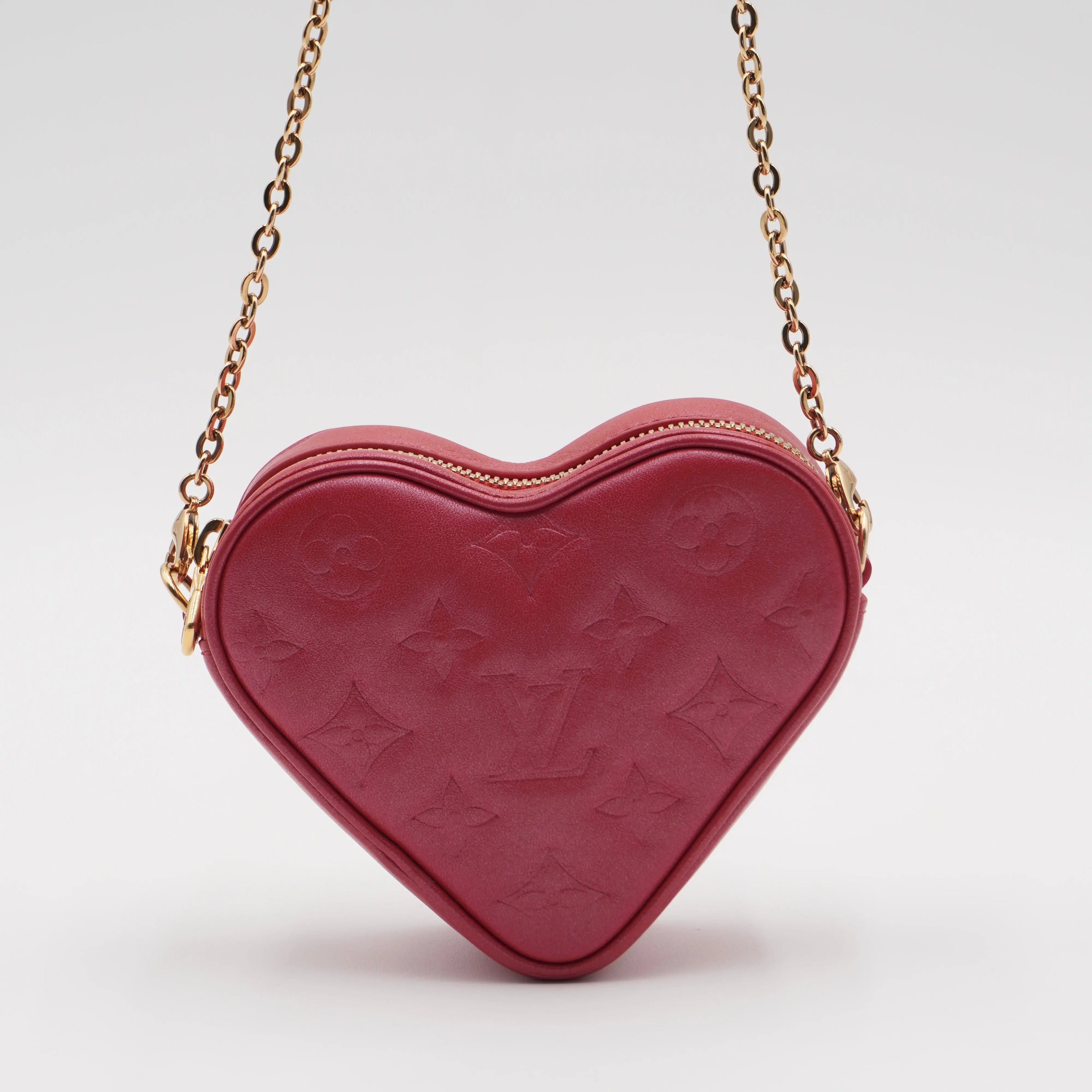 LOUIS VUITTON Lambskin Monogram Embossed Heart On Chain Bag LOUIS VUITTON