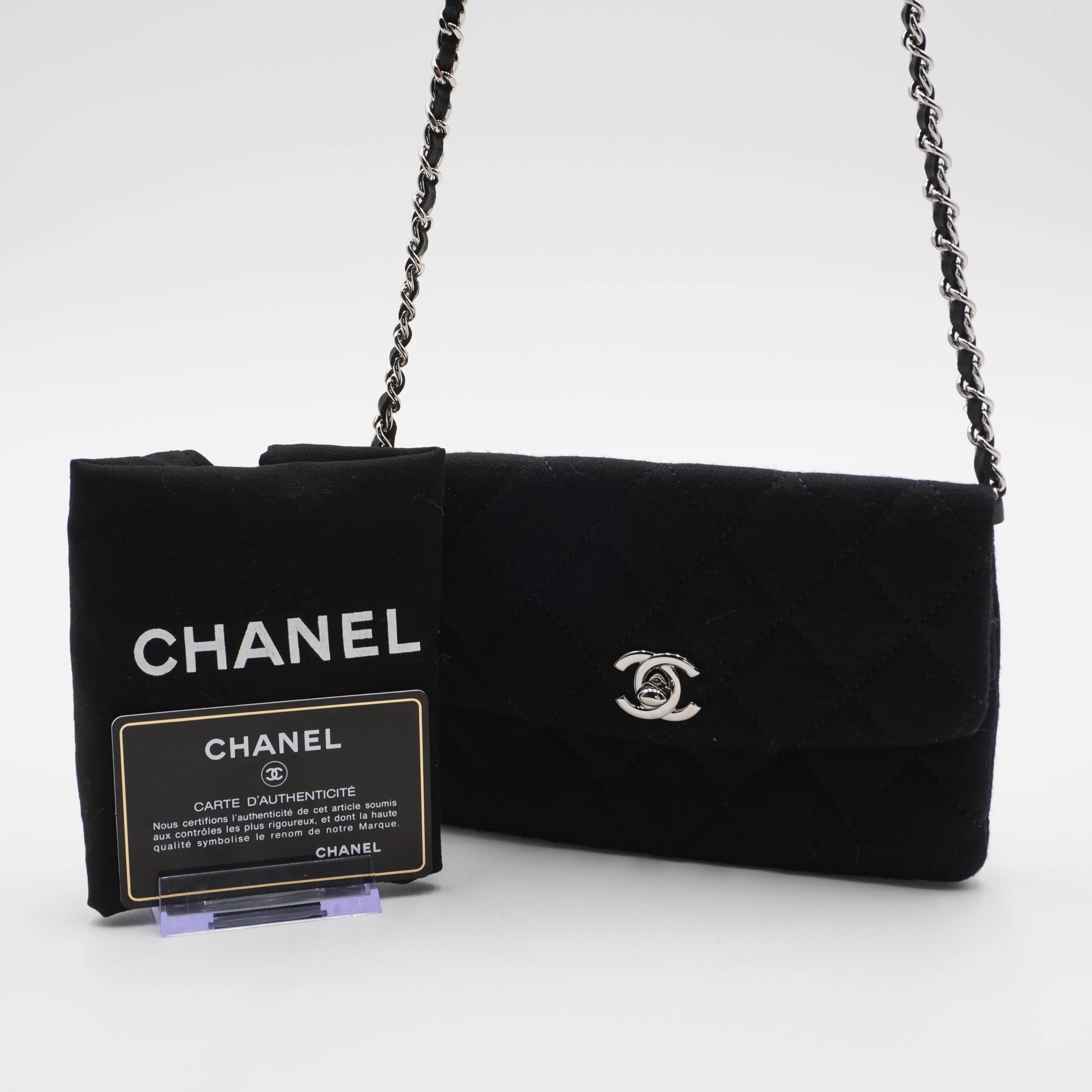 CHANEL Black Jersey Mini Flap Bag CHANEL