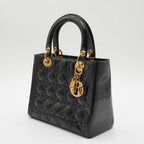 Dior Black Patent Cannage Calfskin 2-Way Medium Lady Dior