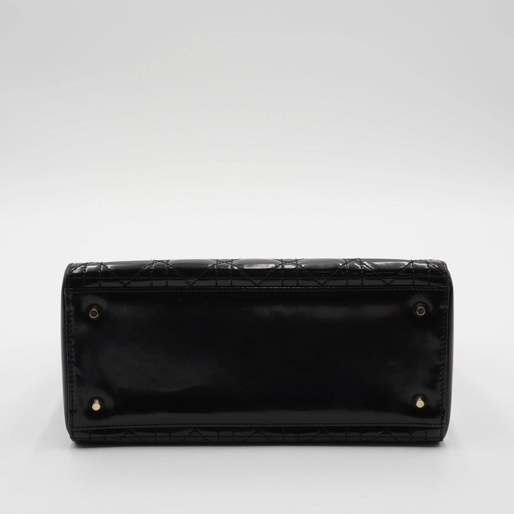 Dior Black Patent Cannage Calfskin 2-Way Medium Lady Dior