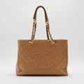 CHANEL Beige Quilted Caviar Leather Grand Shopping Tote CHANEL