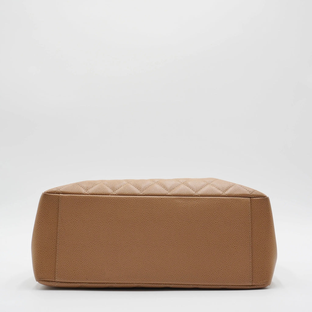 CHANEL Beige Quilted Caviar Leather Grand Shopping Tote CHANEL