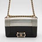 CHANEL Metallic Bicolor Leather Boy Bag CHANEL